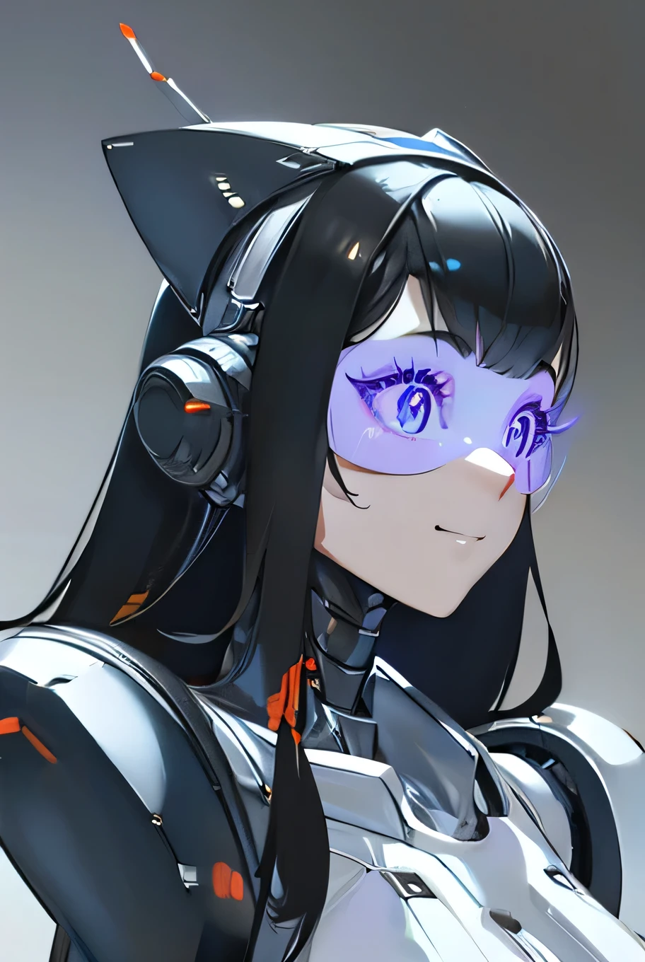 (masterpiece),(Highest quality),(Super detailed),(Best illustrations),(Best Shadow),(Absurd),(Detailed Background),(so beautiful), 16K, 8K, 4K,(Best Shadow),robotization,woman ,big bust,Robot Joint ,Metal skin,Black robot Suit,long hair,a black robot suit that covers the whole body,robot hand,cyber bodysuit,mecha head,(Detailed hands and fingers:1.2),Ball joint robot body,doll joint,beautiful face,beautiful robot girl,robotic eye,robotic hands,(no more human skin),android girl,cyborg girl,F cup, sexy body,(machine made joints:1.2),(machanical limbs:1.1),(blood vessels connected to tubes),(mechanical vertebra attaching to back),(mechanical cervial attaching to neck),no messy picture style,no emotion,tech control,black robot suit,maintenance,smile