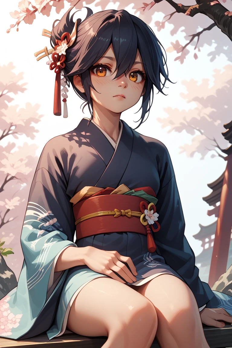 Teto Kasane sitting in a kimono