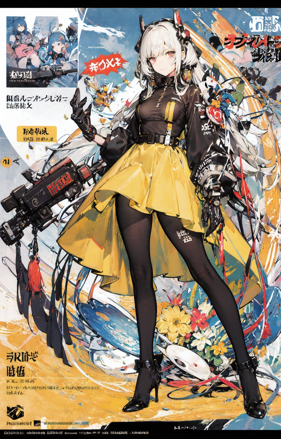 ( High Quality , 8k, 4K, high contrast , Masterpiece:1.2), ( High Quality , Aesthetics at its best, Complete anatomy), ( Dynamic angles that blow away), (( Woman 1 )), (( cyberpunk)), (( flat color)), (( colorful art )), Rider Jacket , viewers, line art , colorful background , high contrast , Contrasting colors, ((RISOGRAPH)), oil, glamorous body, mechanical_arms, ((aiming a guitar at viewers))