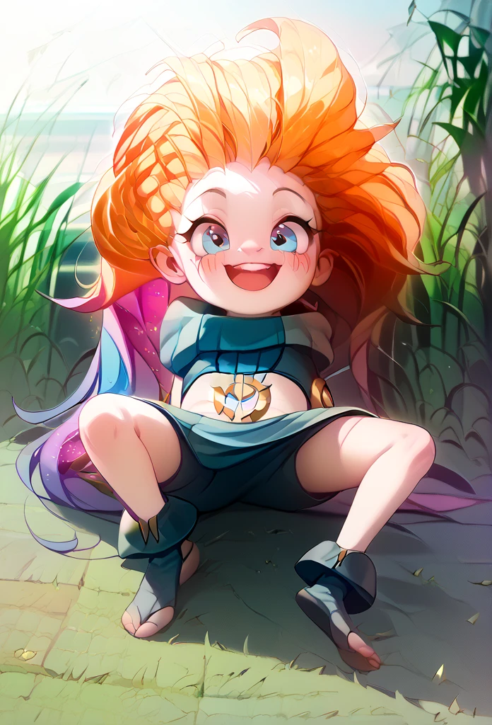 (( best quality )), ((masterpiece)), (be familiar with), zoe  league of legends, zoe, perfect face, indoor, bedroom,  watching viewers ,
One woman, I was,
開いた口,  ecstatic expression beside the piano, blush, smile,
 small ,  flat chest, Young girl, Lori,  s,  girl,
 long hair,  twin bun hair ,
Leg spread,