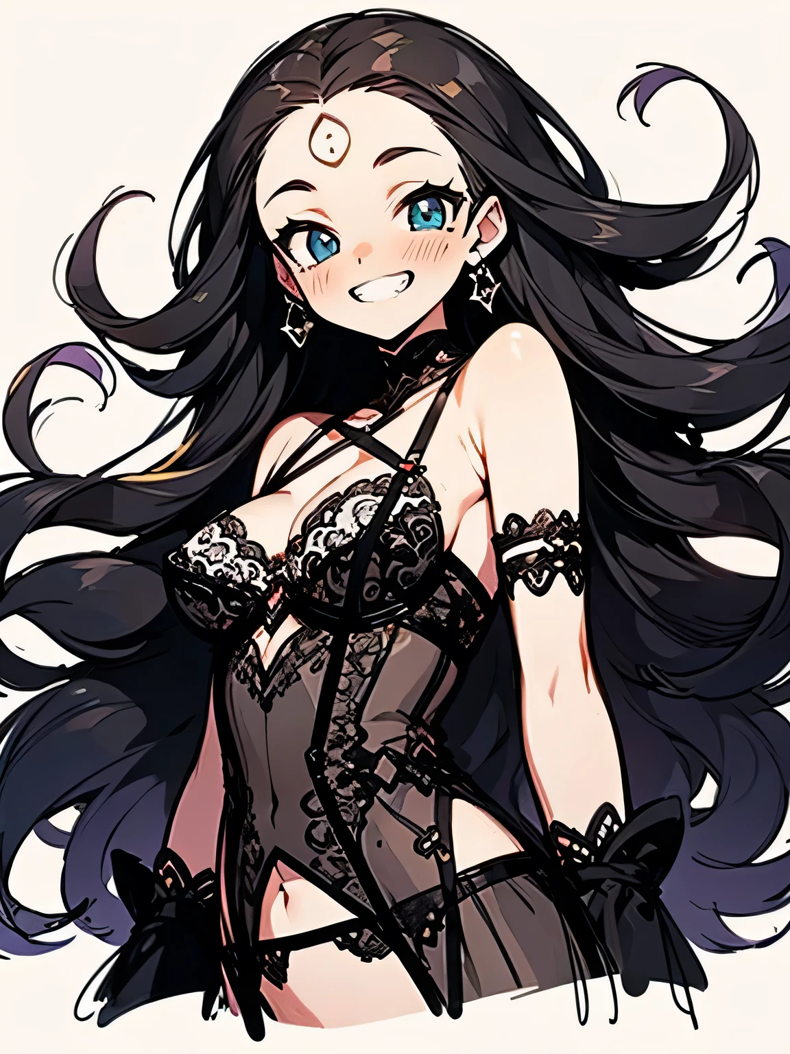 (best quality,masterpiece:1.2,detailed details,4k),((masterpiece)), ((best quality)), (ultra-detailed), anime style,large breast, slim, slender, ashamed, all fours ,Kneeling,Girl with modern gothic makeup, fair skin, long legs, black eyeshadow, camisole, plump figure, earrings and lip studs, fishnet stockings, posing in an attractive pose, lovable expression