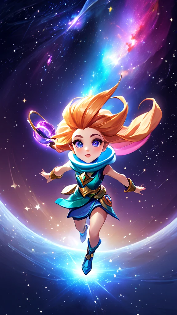 masterpiece:1.2， best quality ， High Resolution ，8ｋ， Detailed Description ，zoe, zoe league of legends , The Girl Who Runs Through the Stars,ＳＦ,  heterochromatic eyes, zoe