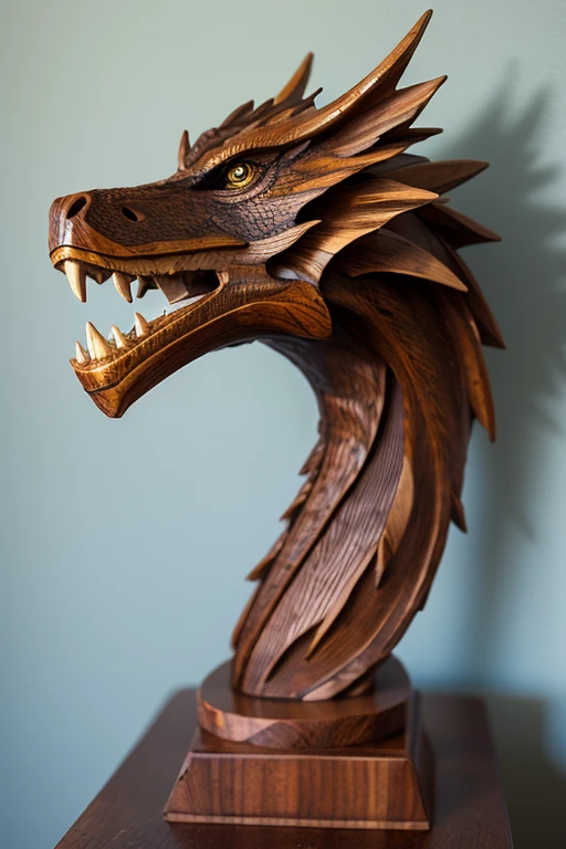 Wooden Figure, checkerboard, Amazing wooden dragon, (Apply varnish color:1.2), Art style