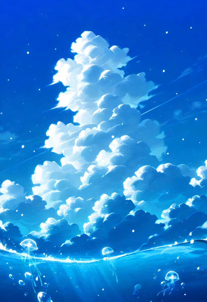 Night Sky、star、moon、 fluffy clouds、 snowing 、 Underwater Illuminations 、deep water 、transparent、Jellyfish、Air bubbles、bubble、Frozen Sea、