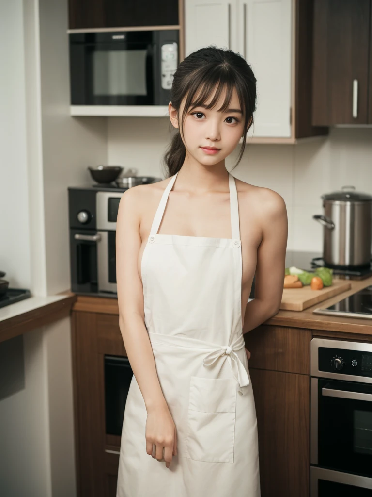 Tabletop, Highest quality, shape, Very detailed, finely, High resolution, 8K壁紙, perfection dynamic composition, finelyて美しい目, Tight Mini,Medium Hair,,Natural color lip, Random sexy poses,kitchen、20-year-old girl、cute、sexy shot looking at camera,apron,perfection, beautiful and cute face,smile、naked,nakedの胸,Pull angle of view,naked、全naked、naked,nakedの胸,Fully spread legs、全naked、RAW Photos、Photographed in natural light、Highest quality、8K、32k、masterpiece、Realistic