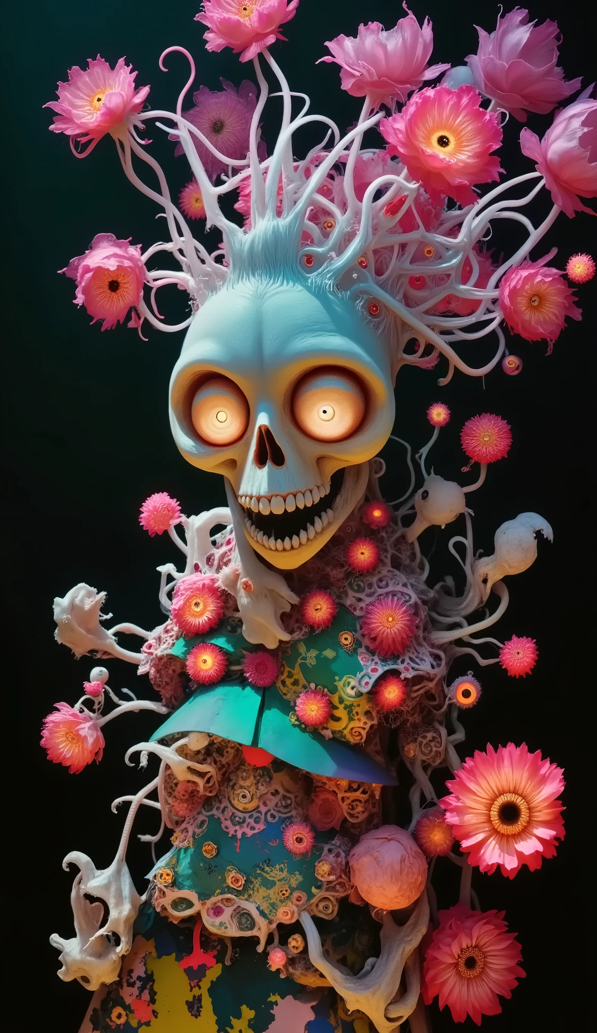 Skeleton, creepy, A spirit of vivacious joy ,  radiating with bright colors ,  Spreading happiness wherever you go 