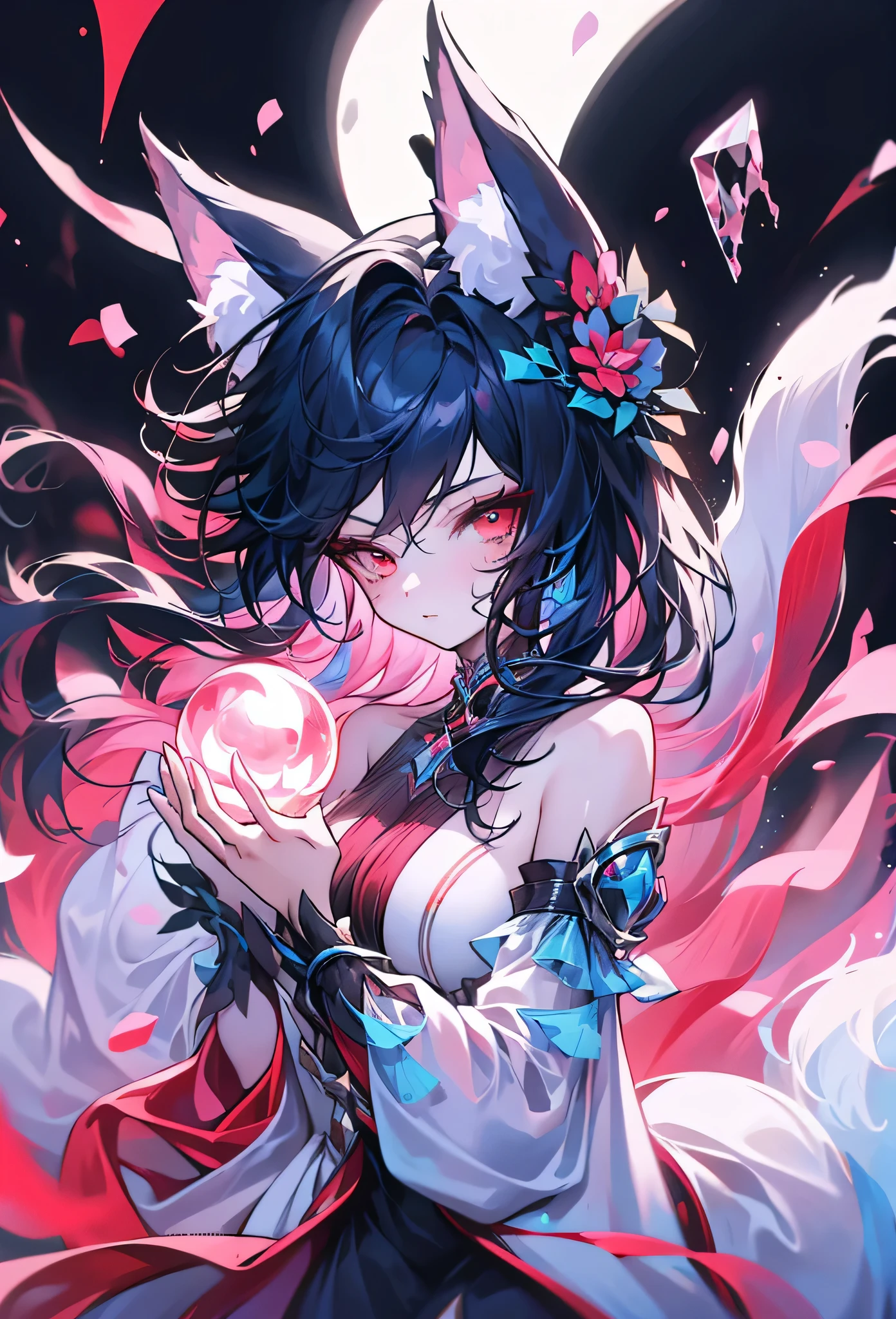 There was a  girl with long black hair and red eyes. She accidentally met a man. The man was very handsome, his eyes were black and his hair was black.