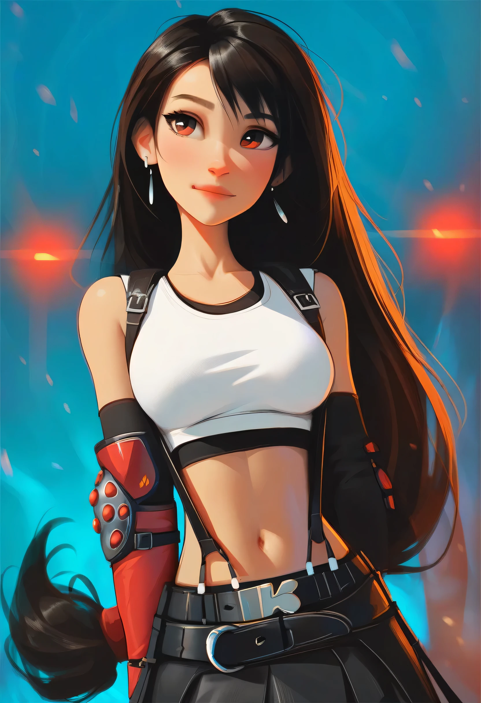 1girl, bare shoulders, black hair, fingerless gloves, gloves, long hair, pants, realistic, solo, standing, tank top, weapon
masterpiece, best quality, intricate detail, skullgirls-48600