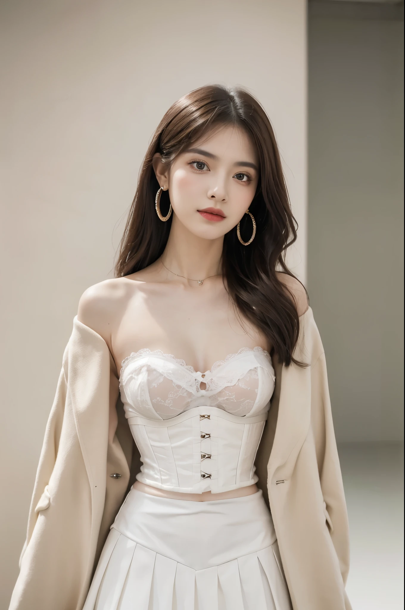 A woman with the same face as last time，１Man Woman、Slender Abs、Loose wavy styling、Please express it beautifully in every detail..full bodyesbian.backshots.corset top,santa claus、 Including face and skin texture.，Detailed eyes，Seducting look