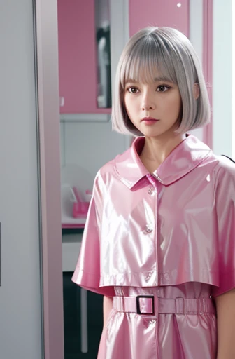 live-action Inside the mirror house Japanese girl kindergartener Rubber Suit Pink Enamel rain gear I was able to swap reality with the person I see in the mirror. devil Hair color metallic silver Bobcut Multiple people