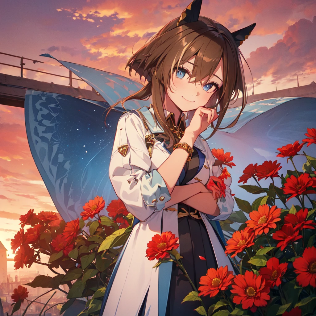 Brown and white bee cat、Draw a picture of yourself relaxing and dreaming above the clouds。The cat lies with its back to it、The tail is curled。Rainbows and stars around、Elements in the dream, such as small birds floating。The background is pale purple、Makes you feel the world in a dream。