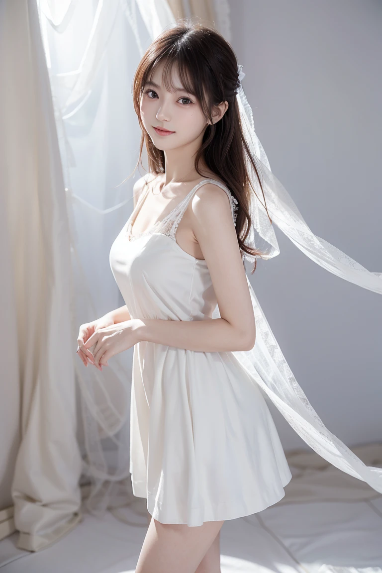 Silver-white beautiful girl with long hair,White Dress,flat chest,White skin,Stick out your tongue,Cute and playful,Girlfriend,
