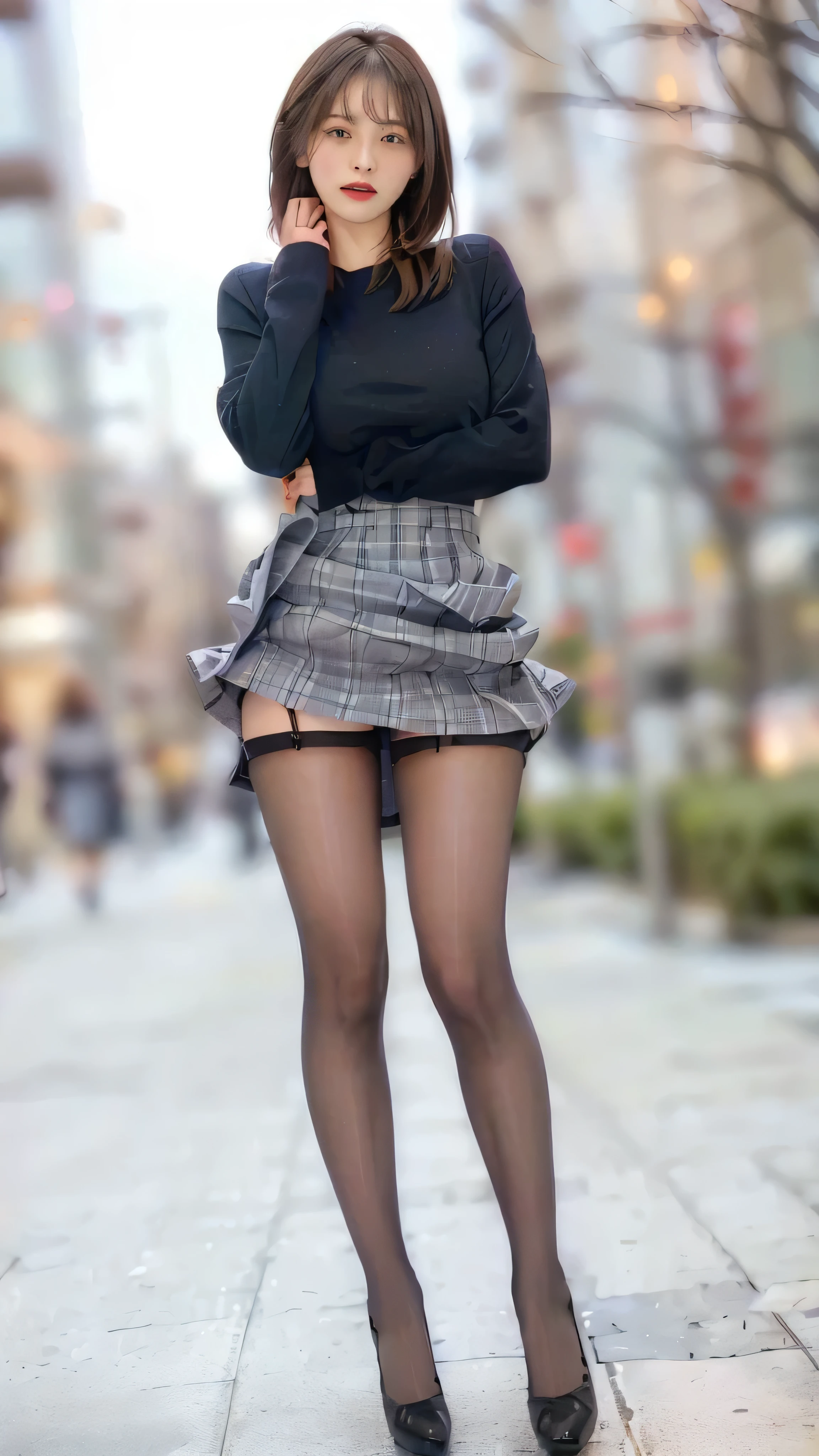 {{masutepiece}}, {{Best Quality}}, rainy day, Cityscape, in the cyberpunk city, Cityscape, Huge_filesize, wall-paper, girl, Medium Hair, White hair, Wavy Hair, hair-bun, hair pin, purple hairband, Beautiful detailed eyes, sweater dress, Ribbed sweater, Miniskirt, {sexy lingerie}, {Transparent underwear}, {stormy}, Fishnet stockings, knee_long boots, Necklace, Black Choker , half gloves , fingerless_mitts, All_all-fours, Skirt lift,