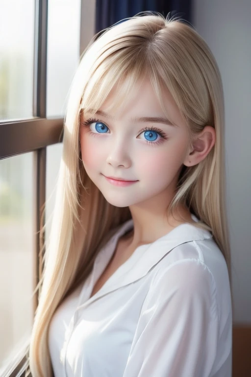 Shining, clear, white skin、Her windblown blonde hair hides her beautiful face、huge、20 years old cute sexy little beautiful face、Beautiful straight hair that stands out、growing up, Sparkling light blue eyes、long silky bangs that cover cute eyes, Sexy and cute young woman with super long hair hiding her sexy face、Super long, natural platinum blonde shiny hair