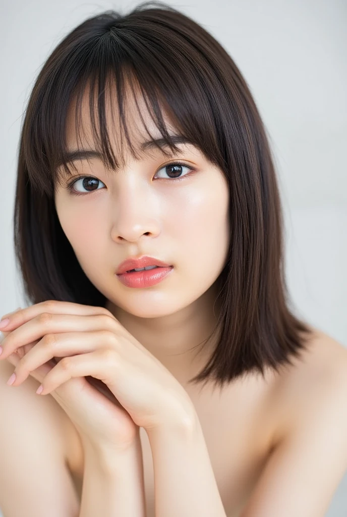 Picture of a woman's face 、( sharp focus ), From below, ( please kneel and look upward:1.10), ((Open your mouth:1.6)), (Ultra-detailed beautiful faces:1.10), (Ultra-detailed beautiful slim body,upper_body:1.9), 21 years old, ( Super Detailed Beautiful Japanese Beauty Female Idols:1.7), ( troubled face:1.3), Woman in the center of the image, break,  photorealistic,  hyperrealism,  portrait of young adorable Japanese face, Japanese facial features,  Young and Cute Skinny Oriental Faces,  Bust Up Shot, 21 years old idol with a cute face,  beautiful Japanese girl's face , Japanese facial features,  she has a lovely look , ( micro bikini :1.5), 