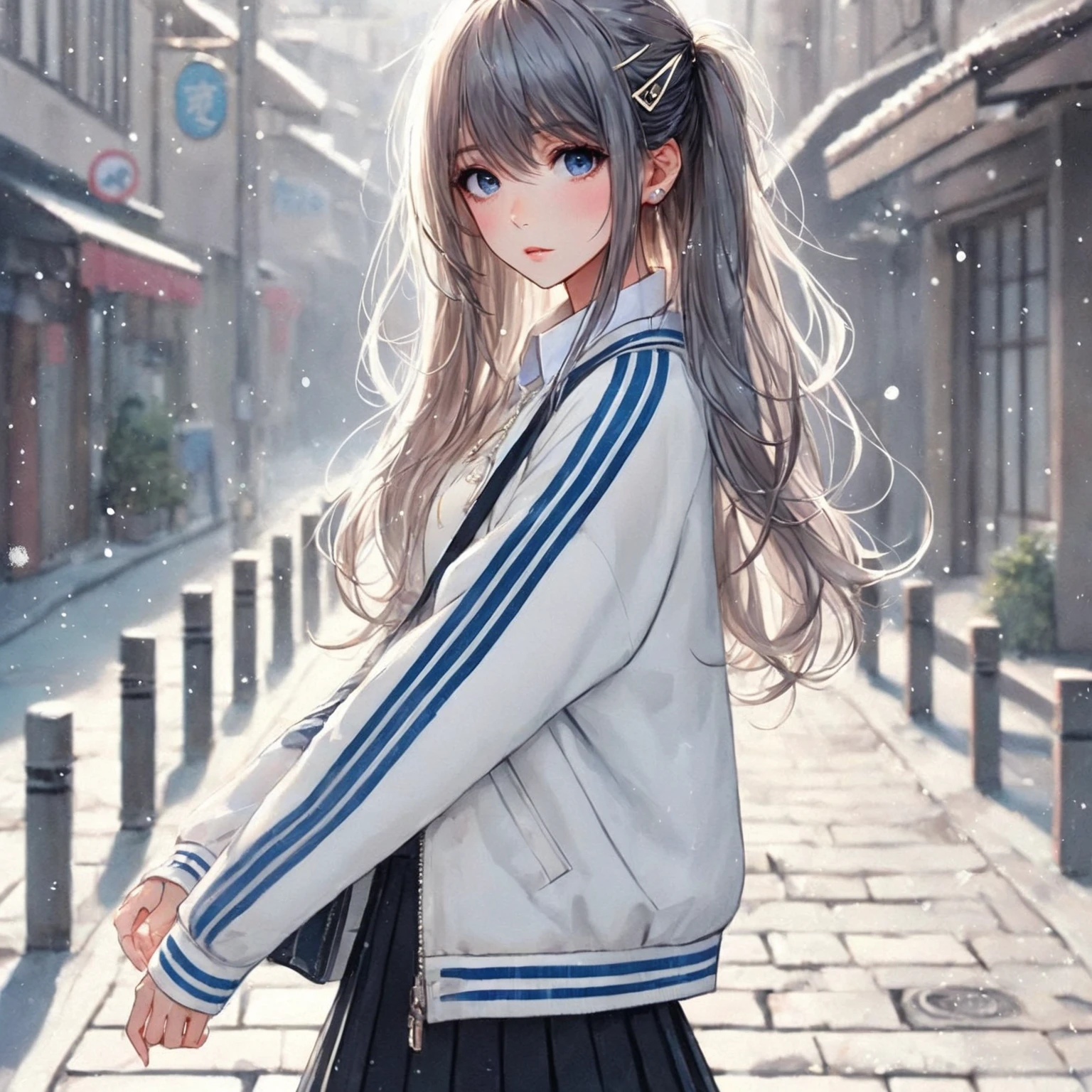 beautiful young woman, anime style, detailed face, wearing a Japanese high , standing in a serene and picturesque school setting, vibrant and inviting lighting, dynamic pose, Japanese anime style, high quality, highly detailed, 8k resolution, cinematic lighting, best quality, vibrant colors, Instagrammable, aesthetic, trendy, hair color and style are vibrant and unique