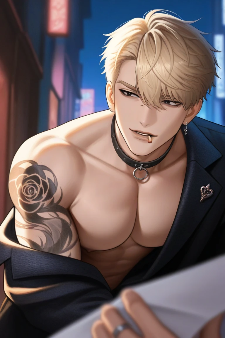  {{{ penetration}}}, {1boy }, depth of field,  beautiful detailed eyes , {game cg}, angular face, cara beautiful, angular face, adult, Watercolor on paper, {{{{{{Manhwa style 2024 }}}}}}, beautiful, sexy, {{{{ perfect eyes}}}}, attractive,  short hair,  full lips , male model,  cinematic masterpiece , {{{{{high quality detailed face}}}}}, quality 8k, {{{{{proportional face}}}}},  s ,  dazzling,  perfect body , soft features, soft colors, Mafia,  blonde hair,  dark eyes, tattoos, alley background, expensive and luxurious clothes , man, man, Alone, Cigarette on the lips, hair tidy,  blonde eyebrows , muitas tattoos sobre o pescoço, pectoral, man, collar, rings , luxurious clothes, night, beco, hair tidy, a bit old , Alone, man, without earrings, muitas tattoos, with clothes, No collar, {{{{{no nsfw}}}}