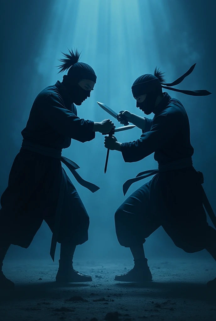 A fighter,masculine, killing a ninja,using a katana.
