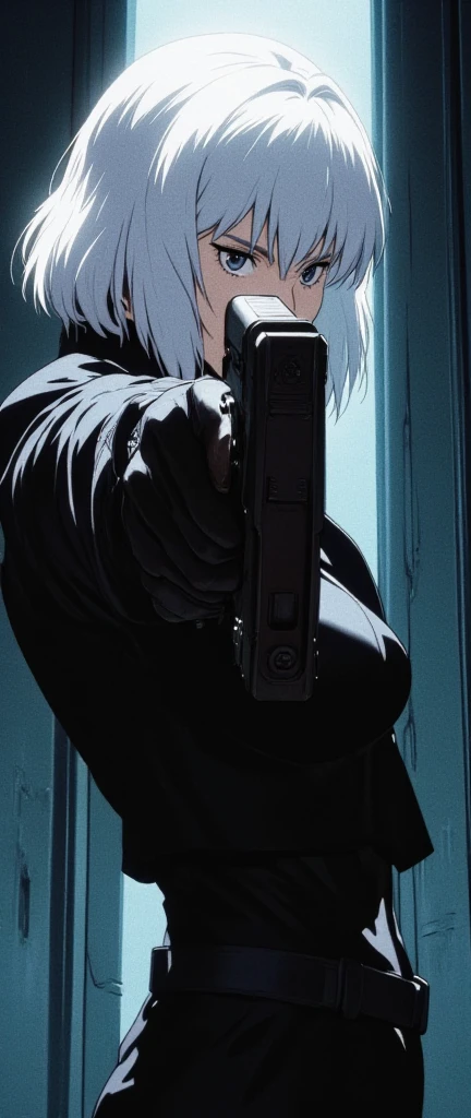 WHITE-HAIRED KILLER GIRL HOLDING GUN