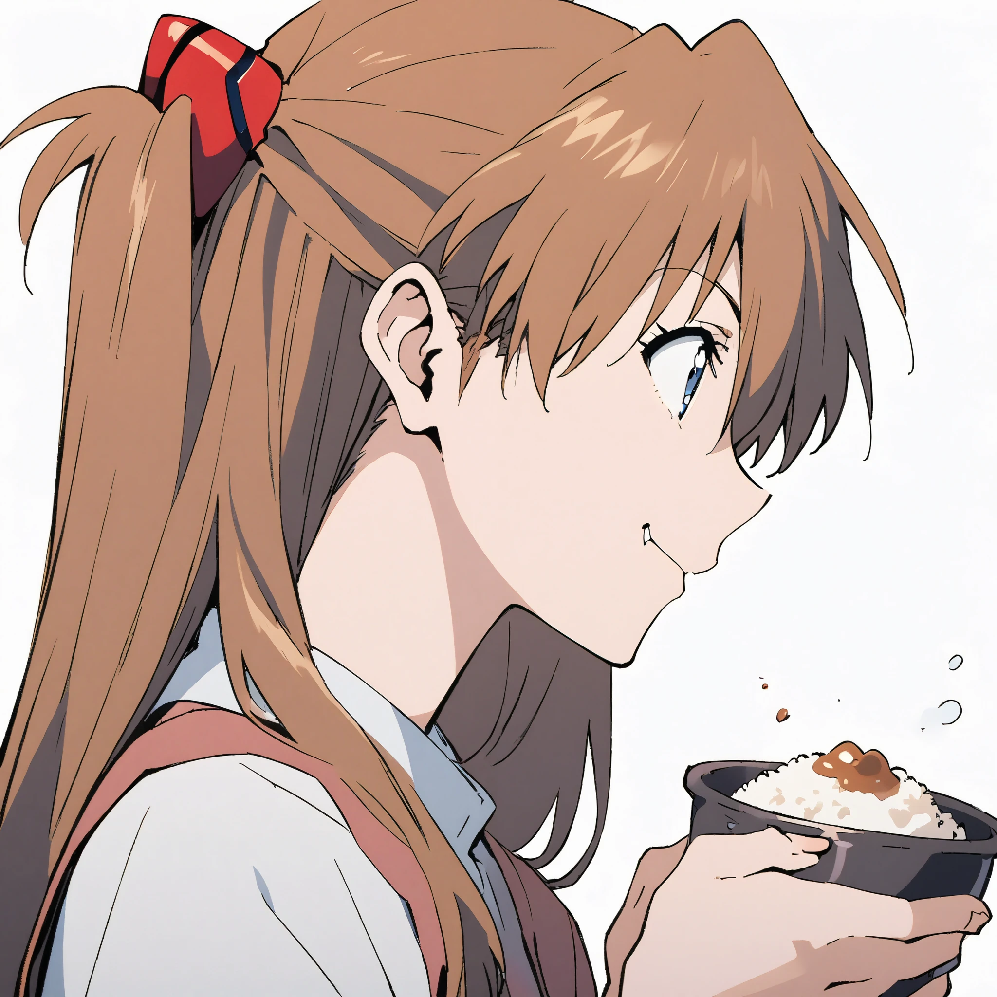 Soryu Asuka Langley 、 eating curry and rice 、smile、profile