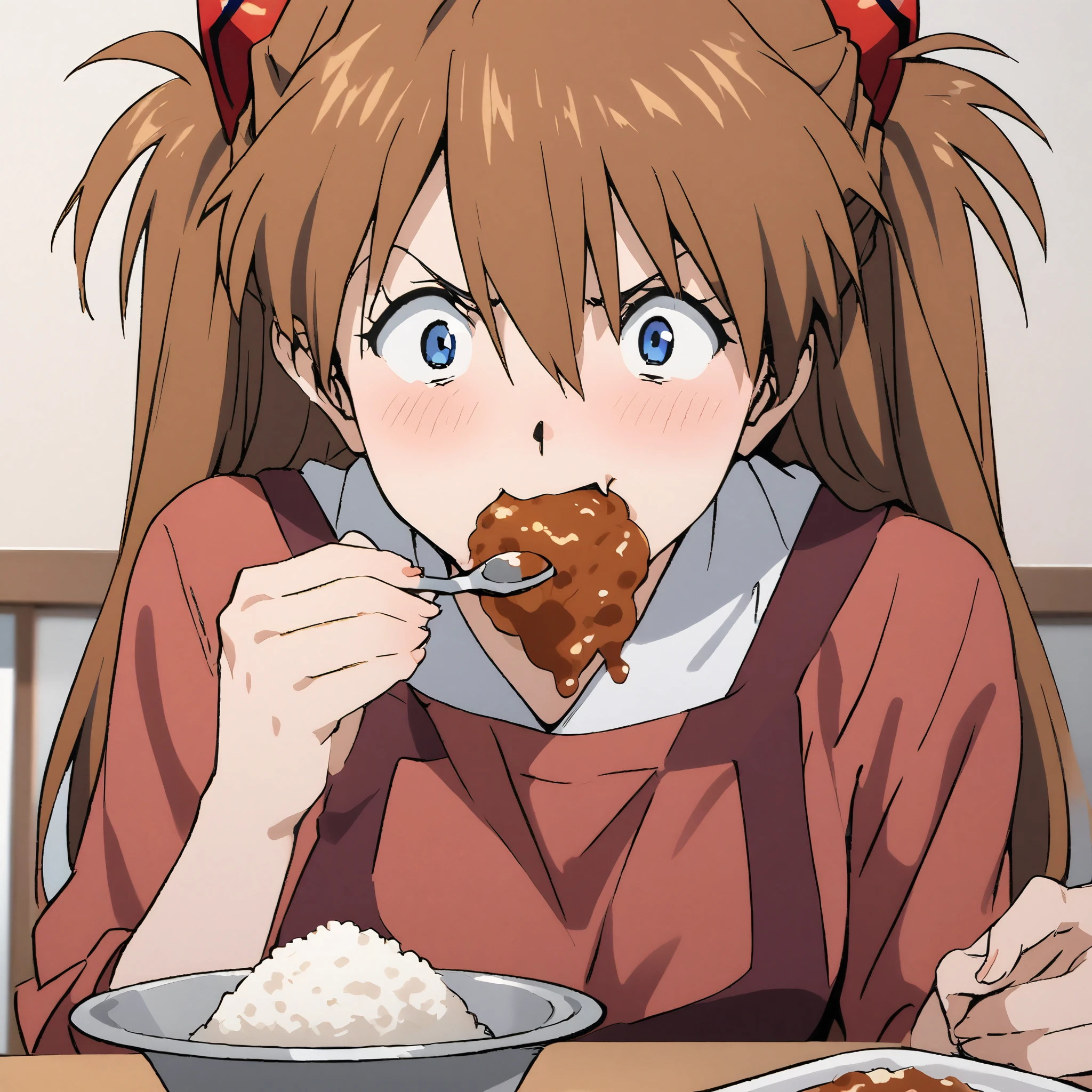  Soryu Asuka Langley 、 eating curry and rice 