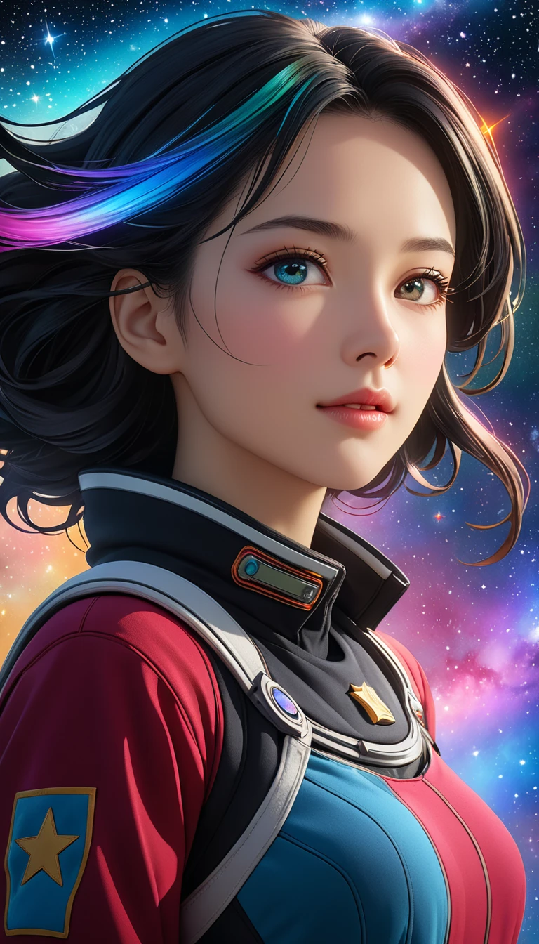  highdefinition images , ブラック・ウィドウの全身 highdefinition images , An image of arriving at a colorful star ,  cinematic 4K facial details  , Woman Across the Stars 、Awarded at cgsociety,  photos taken for the film 