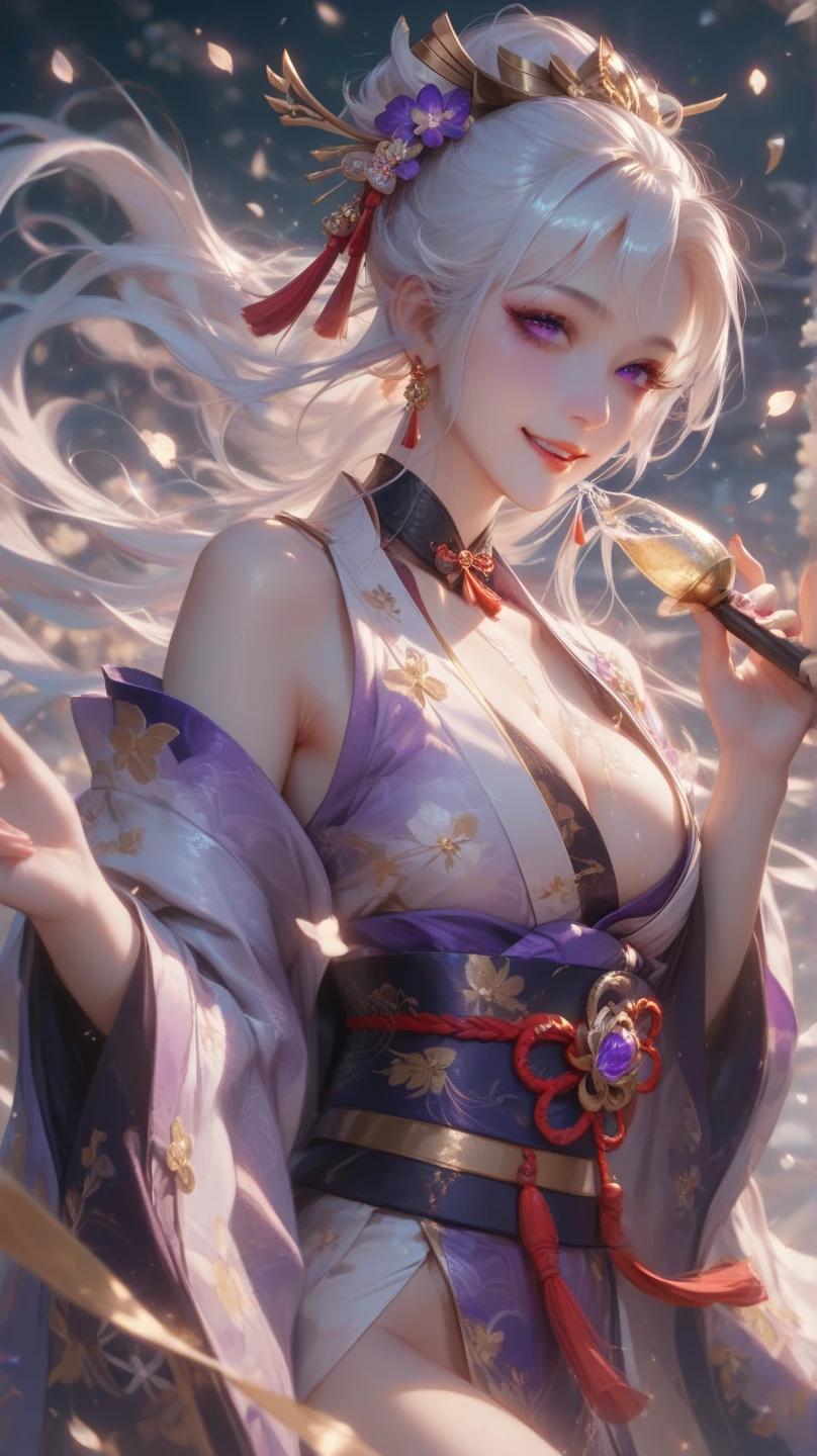 1girl, medium hair, long flowing hair, floating hair, ornament hair, perfectly body, perfectly hands, rose on hair, maid, maid dress, maid headdress, maid apron, white apron, white apron, white headdress, petals in the air, blossom peach tree, centered girl, Chinese style, Chinese maid dress, white dress, more details on her clothes, dress with transparency, golden details, daylight, smiling, character design sheet, reference sheet, concubine girl, long flowing hair, floating hair, a moon, Detailed background((ancient city:1.2),Detailed background, Elegant backgrounds, Zen entanglement, mandalas, Tangled, Tangled, glossy hair, elaborate costume{Luxury kimono(Colorful kimono(Detailed golden embroidery,))}, Depict a beautiful and graceful woman, ((Best Quality)),{{a portrait photo of}},full body Esbian ((4k, masterpiece, top-quality)),8k, best quality, high resolution, HD, (illustration:0.8), super cute girl, delicate and beautiful face, 1girl, solo, mature girl, super cute hairstyle, (beautiful detailed eyes:1.6), extremely detailed face, perfect lighting, extremely detailed CG, (perfect hands, perfect anatomy), Best quality, cleavage, small skirt, full Body,