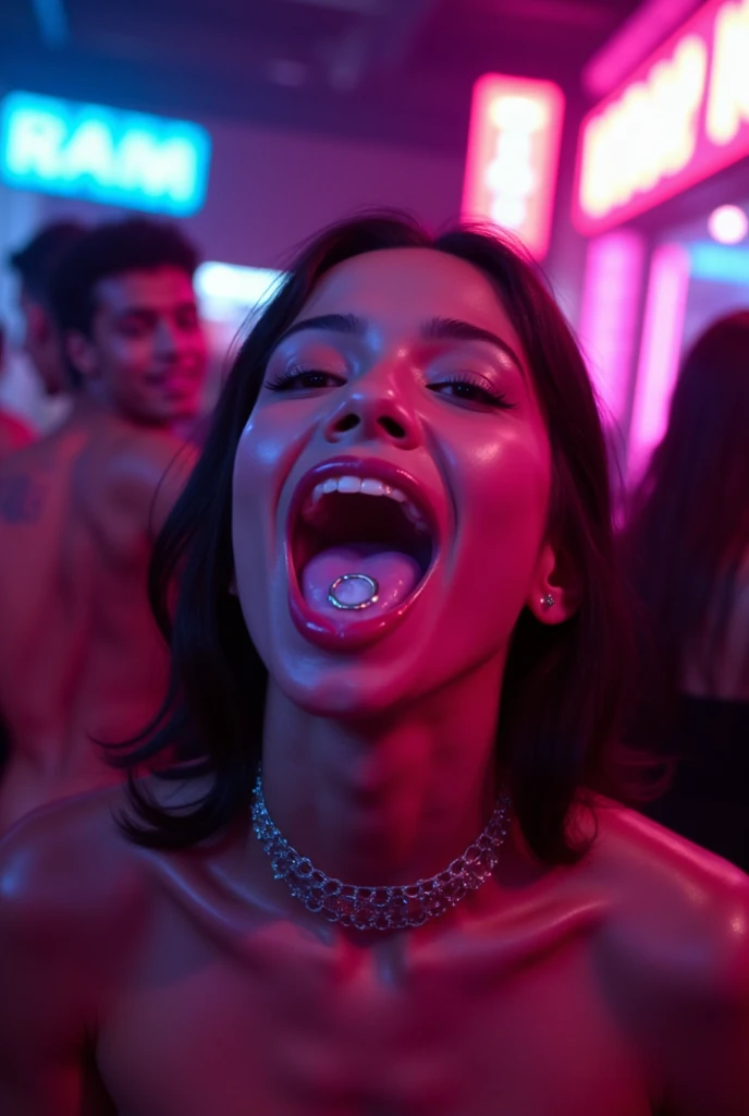 1girl, in laboratory, (18 years old), (Latina), dark skin, wide shot, blond hair, orgasm, (white button down top, pink pleaded skirt), (Masterpiece, Professional lighting, 16k, 8k wallpaper, raw photo, photorealistic:1.8, ultra detailed, natural lighting, detailed skin sexy pose, open mouth, big lips, night time, eyes closed, magic energy, neon light, orgasm, sweating, crying, screaming