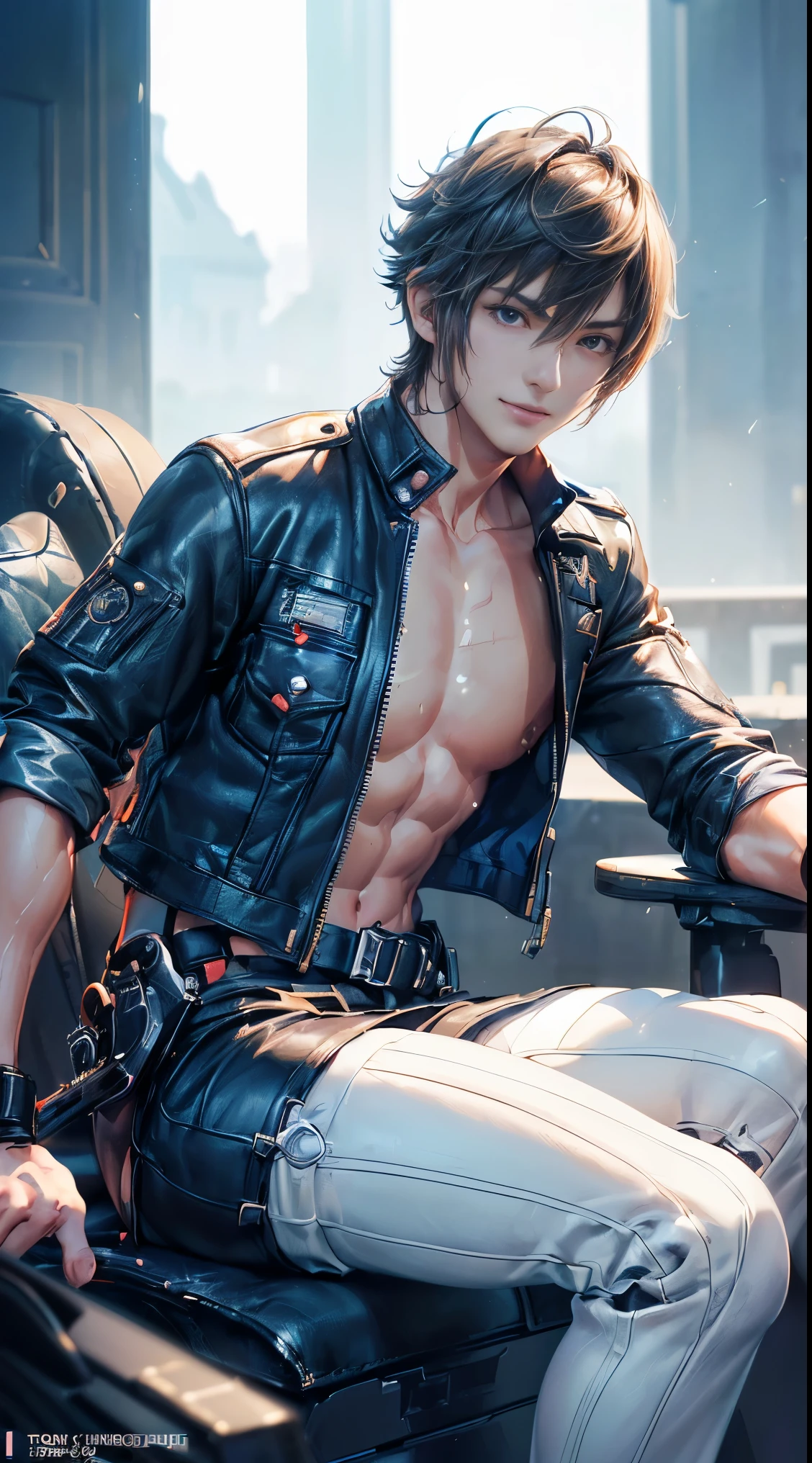 The highest image quality,male people,,ung boy,young and handsome,Shoun,Brown hair,short straight hair,darkskin,Anime big breast,anime wallpaper,standing alone,male focus,underpants,Dilation of the pectoral muscles,protruding crotch,Urban Background,spread their legs,sexly,(master part, best quality),long white socks,Red Martin Boots,without the shirt, flexing your muscles, pose sexly