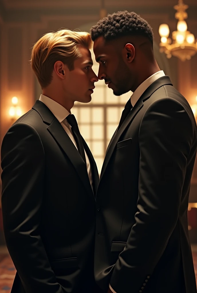 Muscular boxer Canelo Alvarez naked and slender effeminate RuPaul embracing and kissing passionately
