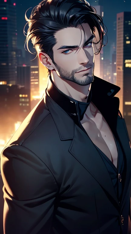 1man, mafia, short black hair, dark night, dangerous, random pose, handsome, attractive, slightly muscular, cinematic lighting, unreal engine, trending on ArtStation, intricate details, masterpiece, best quality, by Irakli Nadar, Greg Rutkowski,(((best quality))),(((ultra detailed))),(((masterpiece)))