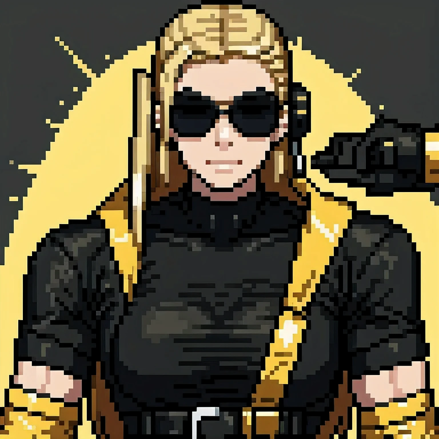 wearing gold frame reflective sunglasses {x} cyberpunk, black,  ，Focus