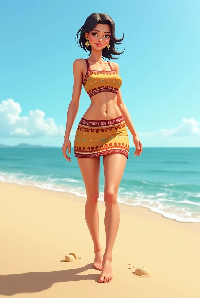 On a beach in a swimsuit 