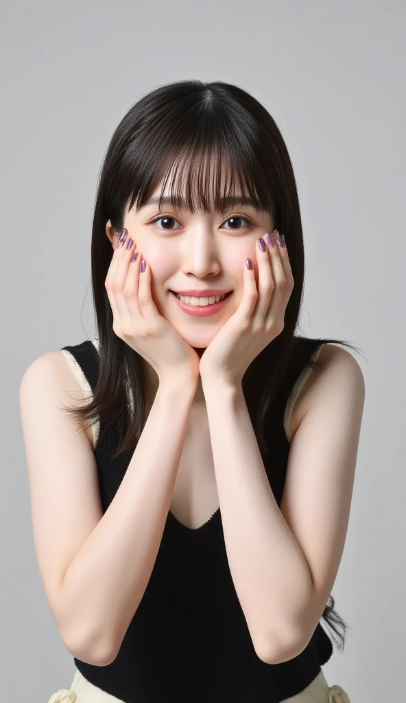  20 year old cute Japanese woman ,  realisticなライティング, ((Extremely accurate anatomy:1.0)), (最高品質の realisticな肌の質感:1.6), (photo  realistic:1.4), (hyper  realistic:1.4), (Improved quality:1.4), (  enhances the beauty of the skin's texture :1.2), Clean, glowing skin, mesh, thin:1.2, ( realistic:1.3), Backlight, A gentle light on the face,  ray tracing , ( bright light:1.2), (  Smoother Lighting  :1.05), ( improves film lighting quality:0.9), 32K, Japanese woman alone, fine grain,  detailed face , ( film grain:1.1), ( natural smile :0), ( accentuate body line:1.1),  High Resolution ,  Natural Look ,  kind eyes , indivual々Hair Texture, Long and delicate eyelashes, Beautifully groomed eyebrows, Facial pores, Details of the white blood vessels in the eyeball , Thin, visible capillaries in the skin, Improves hair quality, Delicate light and dark ,  clean skin, Graceful posture,  beautiful eyes,  sharp details ,  soft light reflection,  beautiful outline,  Delicate Skin Color , Thin hair , Natural background,  natural poses in everyday situations,  Extremely Fine Details , Roller Style