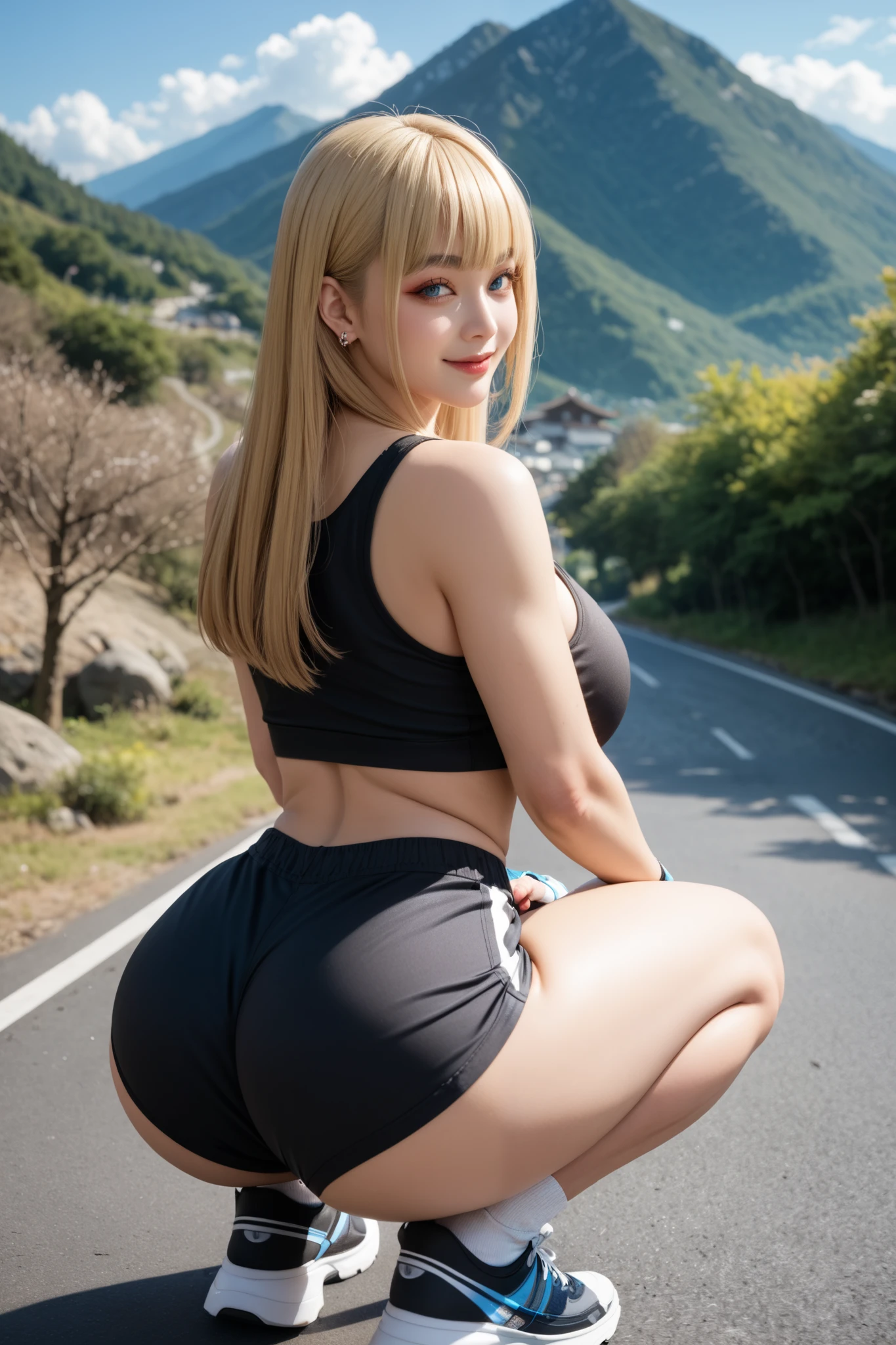 NSFW, full body,((Kpop idol)), ((puffy eyes)), (aegyo sal:1), (platinum blonde short hair:1), smile, ((camel toe)), ((tank top)), ((leggings)), ((coat)), <koreanDollLikeness_v10>,((local park)),