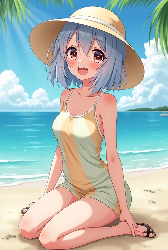 Re:Zero's Rem、light blue hair、short hair、table top、High resolution、many girls multiple girls、large crowd、lots of cute girls、big and full breasts、naughty body、See-through、throw、whole body、Are standing、confused face、blush、embarrassing、I'panicking、The shape of a woman's private parts is clearly visible、I can see your nipples、white skirt、micro mini skirt、very short skirt、Many people々、in the crowd、bare chest、show your chest、Upper grade、A lot of milk comes out from the nipples、Breast milk gushes from the nipple、show your chest、bare chest、straw hat、white dress、Ocean、砂浜から見る綺麗なOcean、walk on the sandy beach、bangs that cover one eye、pink hairpin、white sandals、heavy breathing、