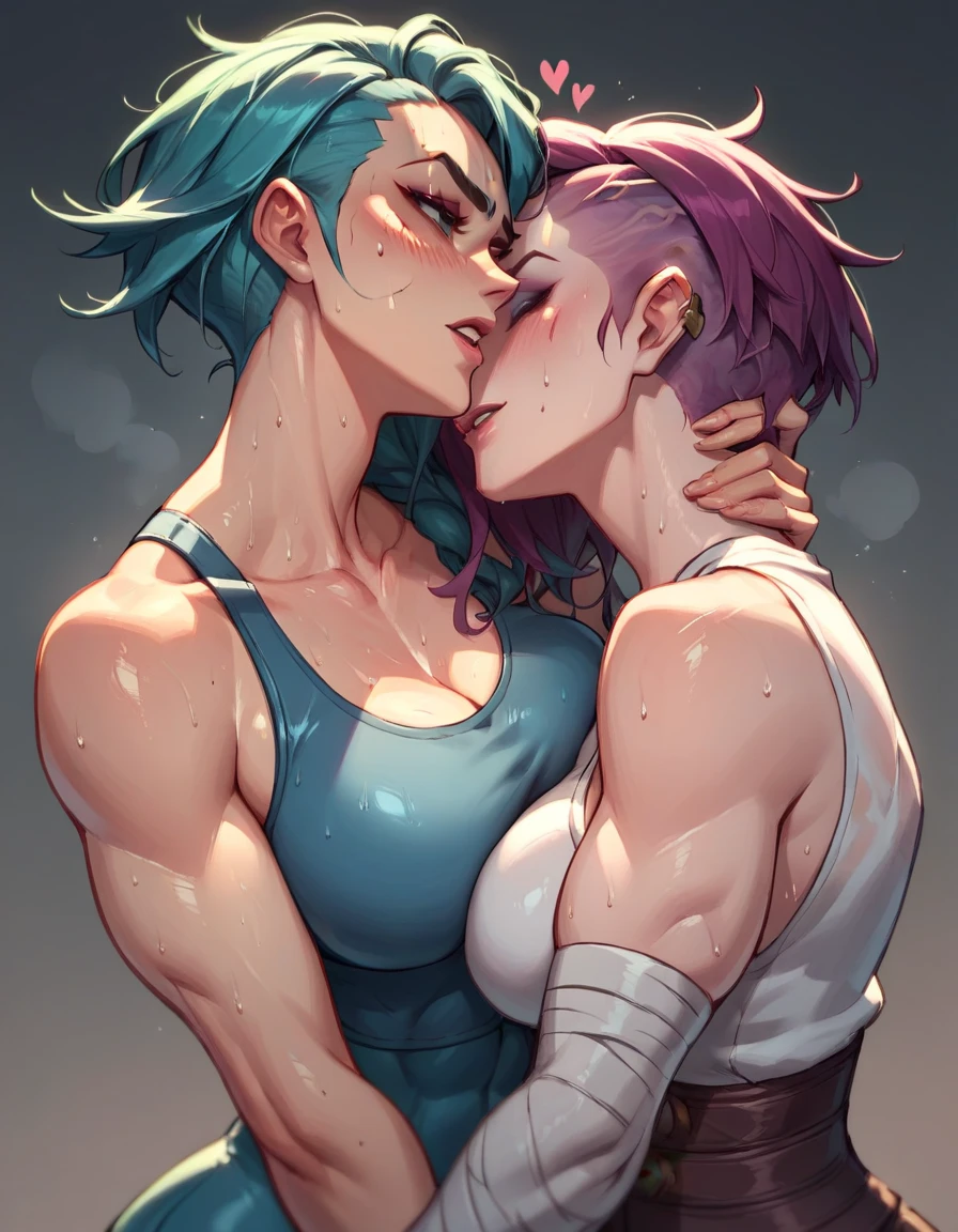 Two woman (mother and daughter), Marisa (22 y.o trans female, 210 cm tall, short red hair,) Poison (26 y.o 183 cm tall female, pink short bob hair,) muscular body, fit toned body, big breast, big biceps, toned thighs, wider hips, round butt, small blue eyes, black sports bra, high waisted spandex shorts, green short underwear, red leggings, swimming shorts, white wall in the background,(facing viewer, looking at viewer) (red hair two braided) , brown eyes, full body shot, ultra realistic, legs stretched, detailed face, kissing each other, holding each other,