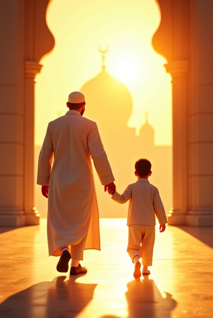 Father taking his child to masjid for namaz
