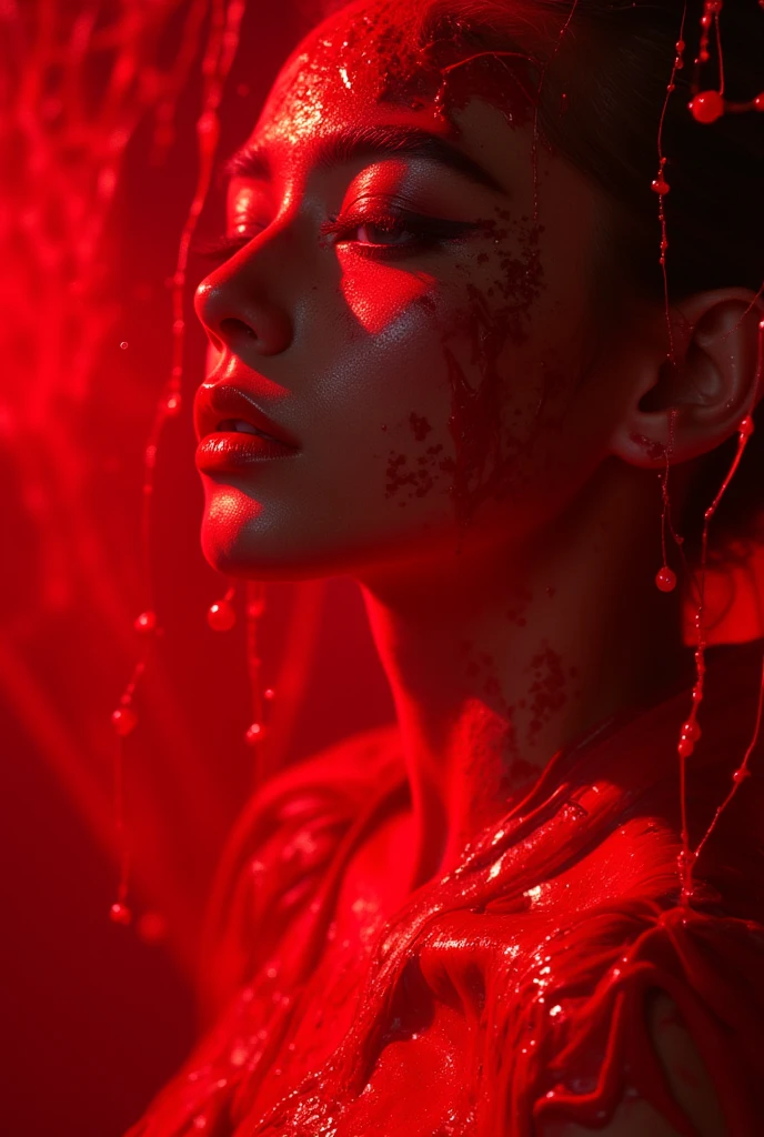 the death is coming, vivid red, 3d fractals, light particles, dreamy, alcohol ink, dreamy glow, conceptual art in the style of Guillermo del Toro, by adrian donoghue, alberto seveso, anna dittmann, arthur rackham, Giger, centered, decal, 16k By Lynlisss - Theme of the day - "Dark Elegance" by Jenny Saville and by Hope Gangloff maximalist mannerism, surrealism", by Daniel Merriam, Nikolina Petolas, Peter Gric, Dariusz Klimczak, surreal hallucinatory intricately detailed sharp focus".rym storm)