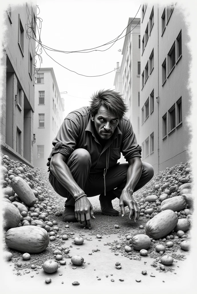 Manga of anime where a men in Tokyo city streets sitting in bench and taking support of wall and coffing blood and is hand is brutally damaged and one hand is kept in injured hand