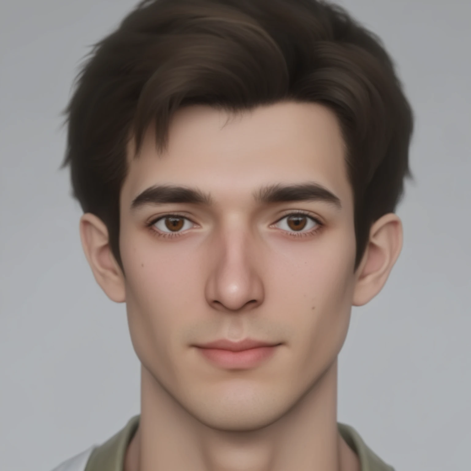 There is a man ( , handsome college boy ) 20 years, with short hair and suit , asistente hiper realistic , sujeto hiper realistic , Chico anime realistic , anime style realism , estilo de arte anime realistic , estilo de arte de anime realistic , Estilo anime 3D realistic , Portrait of an anime boy , artwork in the guweiz style , Detailed Portrait of an anime boy , incredible anime face portrait . model, of Irish origin ( beautiful) y Anglo-American ( beautiful), I just saw the spectator , retrato( realistic :1.4), (:1.0), hazel eyes , eyes (perfect,Serious),eyelash( perfect girl ),shirt, eyebrows (perfect), dyed hair (brown ), perfect hair , straight hair (perfect), ( secretario professional ), hairstyle type (deshilachado ), oval and elongated face , square face , triangular chin , thin face, slim build , ( Detailed , ultra ,,- Detailed , high Detailed , ultra realistic 8K CG, obra de arte perfect girl chica , lyrical), wooden table , flores, Internal, expression(carefree, Serious) , no earning, film, bokeh, professional, 4k, Dynamic and very detailed lighting , fotor realistic , 8K, raw, rico, Intricate Details , Peter Parker(spiderman)