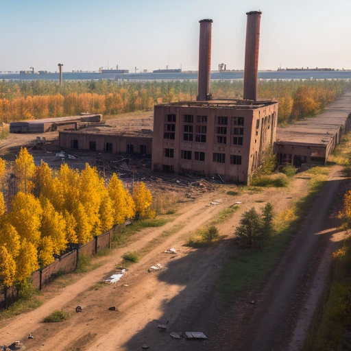 Old Factory,   people like, autumn, Withered Grass, sunny, Cirrus, old tree 々, ,  Broken Glass , Trash on the ground 