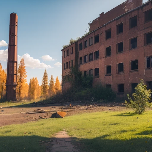 Old Factory,   people like, autumn, Withered Grass, sunny, Cirrus, old tree 々, ,  Broken Glass , Trash on the ground 