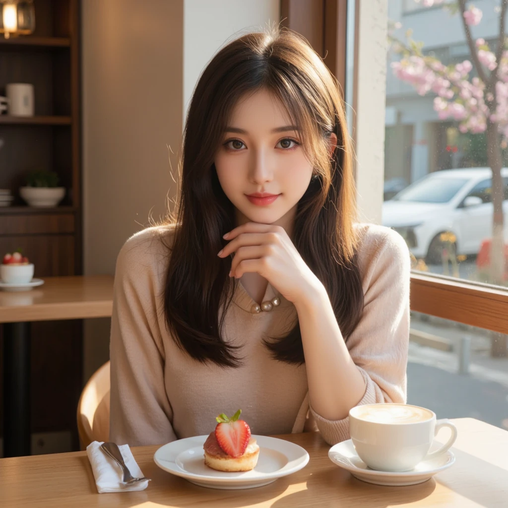 araffe woman sitting at a table with a cup of coffee, jaeyeon nam, Choi Hyun-hwa, Gorgeous young Korean woman, Beautiful young Korean woman, Korean girl, Kim Tae-joon, Shin Jinying, sakimichan, beautiful Korean women, a cute young woman, lee ji eun, Lee Ji-eun, ulzzangs