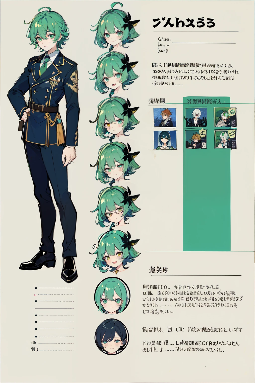 1boy in, ((Character information)、(Chara Leaf)、Type sheet, Character Sheets, Three types，Shot Full Body，Game Character Design，Colorful, Bright, frog gijinka 