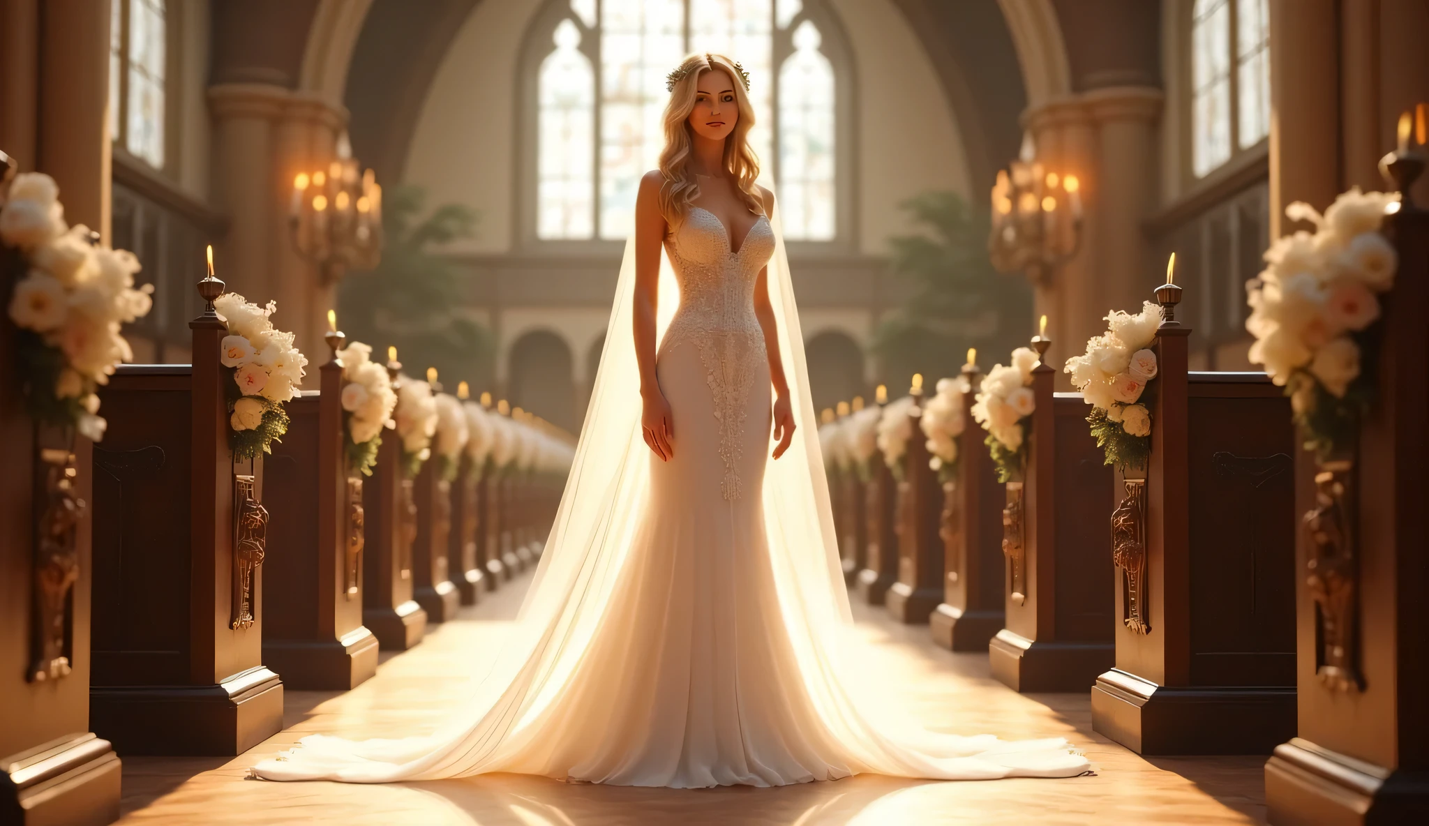 beautiful blondie bride woman in church