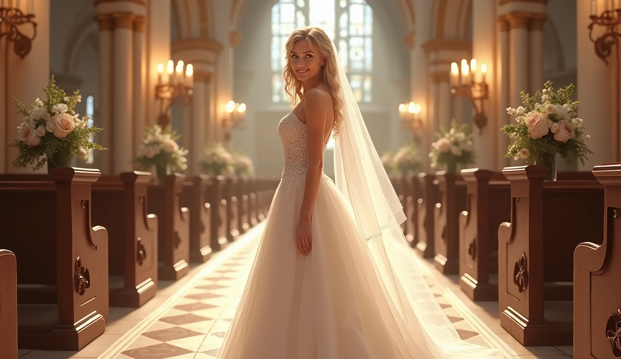 beautiful blondie bride woman in church