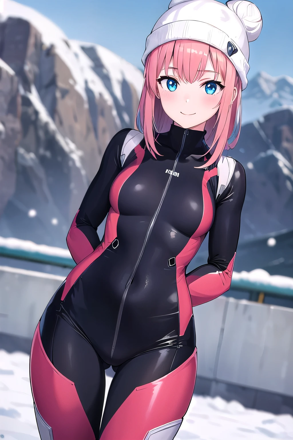 masterpiece, best quality, 1girl, solo, smile, outdoors <lora:aikawa_aika_locon_v1:0.7>aikawa aika, bodysuit, sportswear,