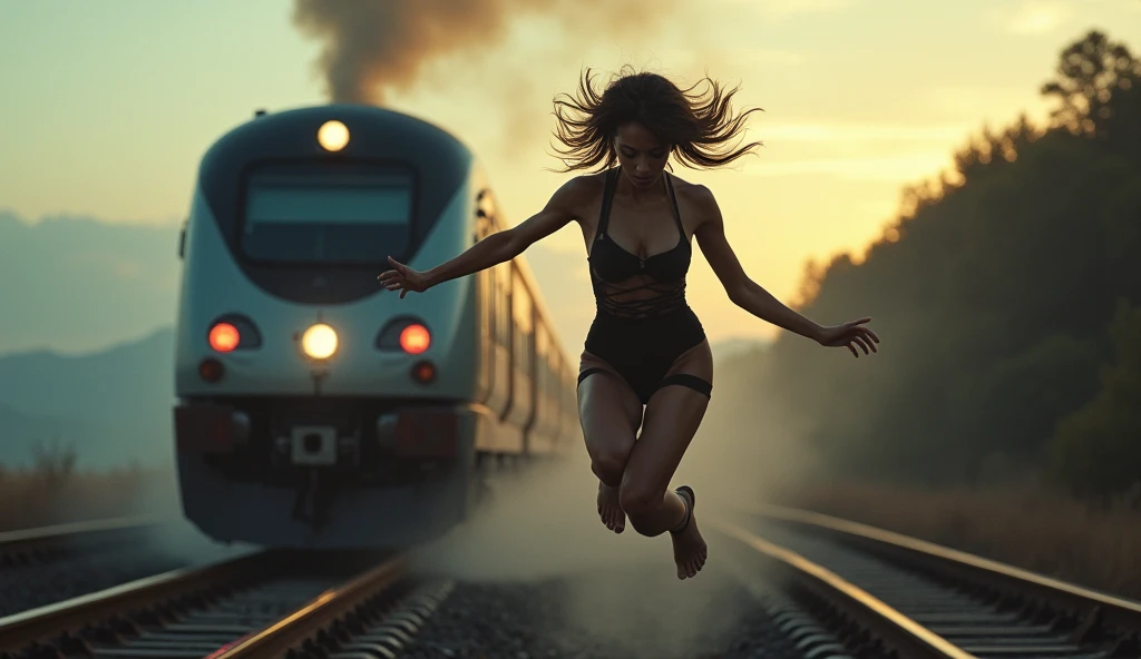 A naked woman running on subway surf