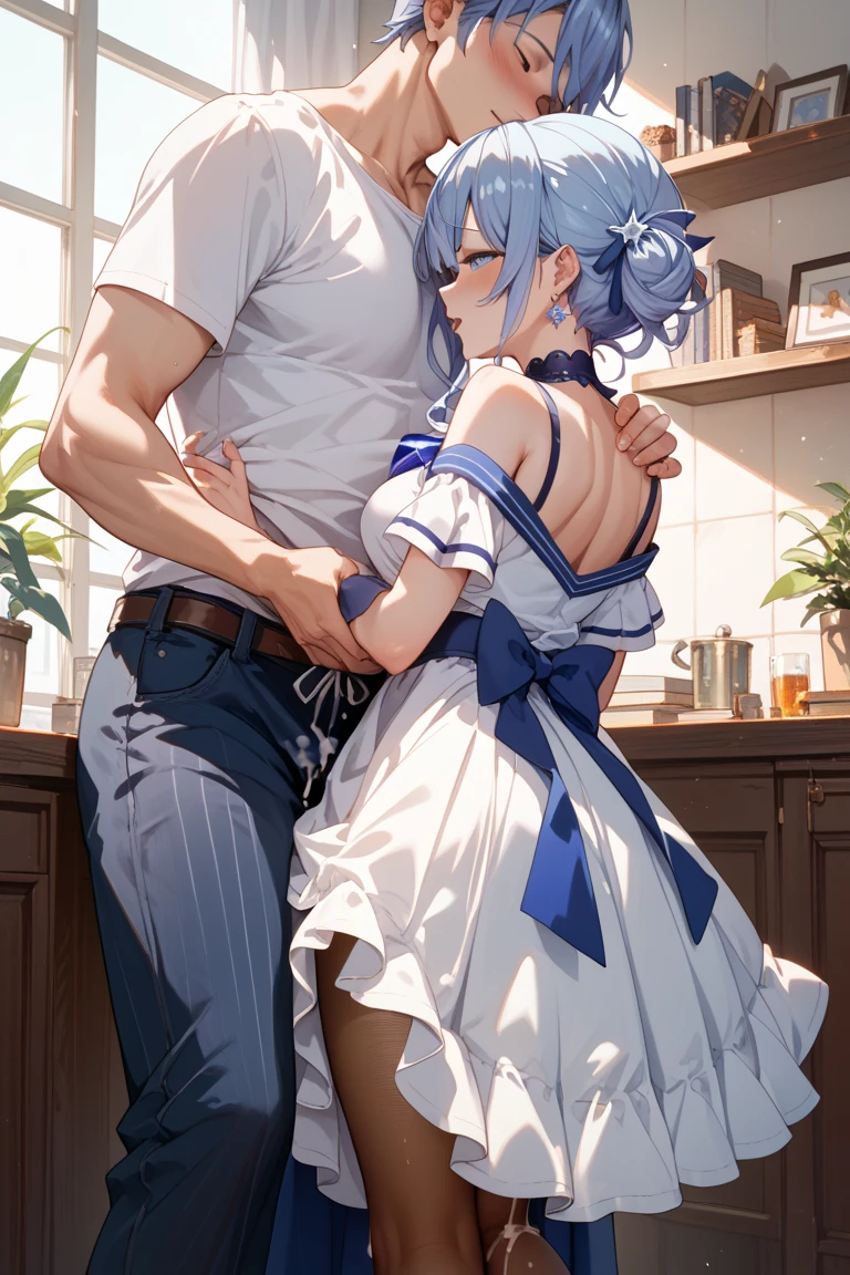 (girl,Fat middle-aged man:1.2)、Maid clothes、blush、French kiss、(hug)、(Big Breasts:1.2)、Very detailed、High resolution、4K、masterpiece、High resolution、(tears:2)、(rape)、Straddle a man、(Sex:1.3)、(Grin)、Knee socks、(Side view)、(rape)、(Kneeling)、ponytail